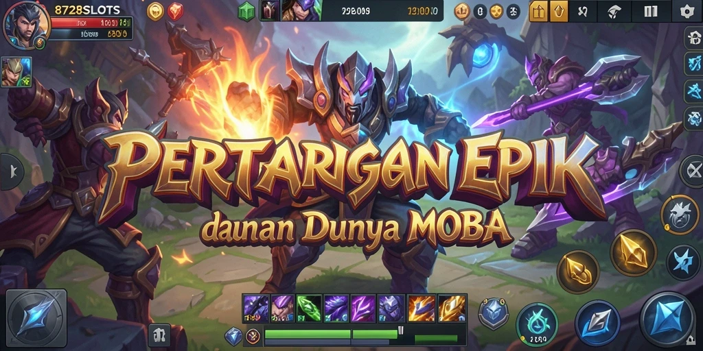 Tampilan gameplay MOBA yang intens dan strategi mendebarkan.