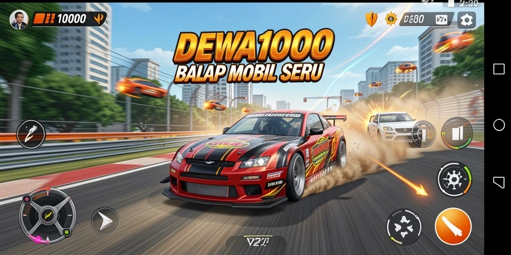 Tampilan gameplay DEWA1000 yang menegangkan dalam balapan mobil.
