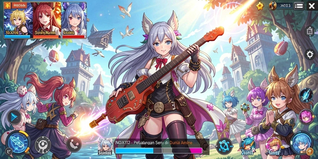 Screenshot utama NOX123 menampilkan karakter Anime dalam aksi seru.