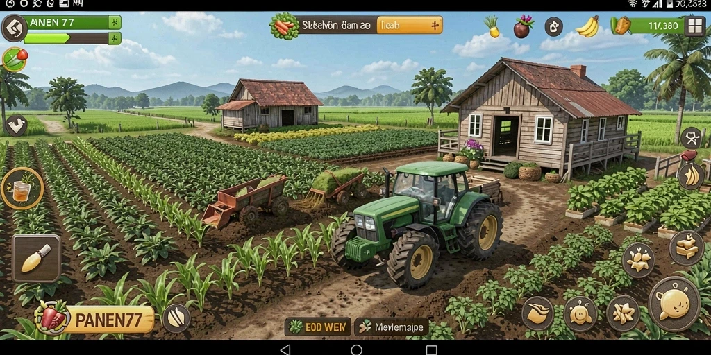 Tampilan menakjubkan dari gameplay PANEN77 dengan suasana pertanian yang hidup.