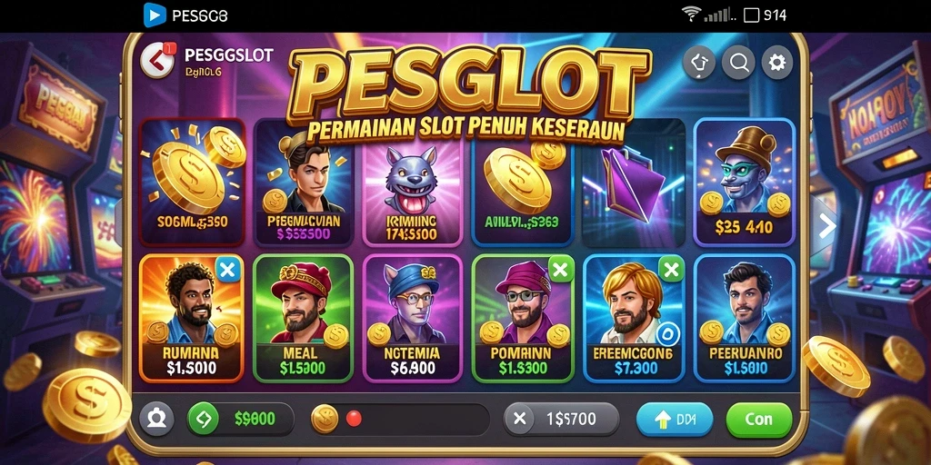 Screenshot gameplay PESGSLOT yang menampilkan gulungan dan simbol menarik.