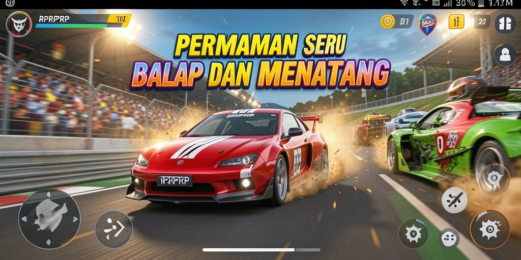 Tampilan gameplay RPRPRP dengan aksi balap yang mendebarkan.