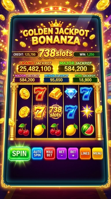 Cuplikan aplikasi 738slots dengan fitur-fitur unggulan.
